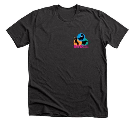 BYO (back with small front), a Dark Grey Heather Premium Unisex Tee