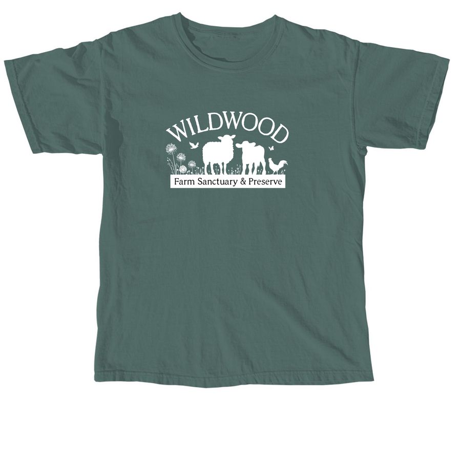 White Wildwood Logo (Volunteer Edition), a Blue Spruce Comfort Colors Unisex Tee
