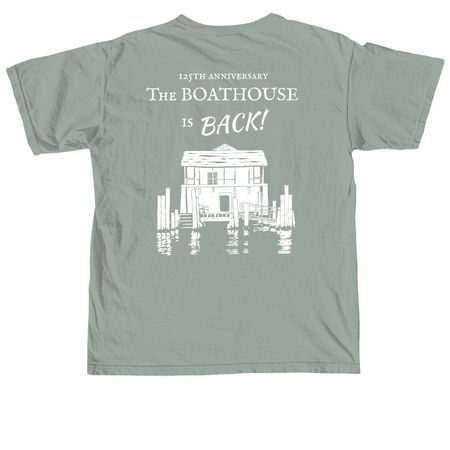 The Boathouse is BACK!&nbsp; (white logo), a Bay Comfort Colors Unisex Tee