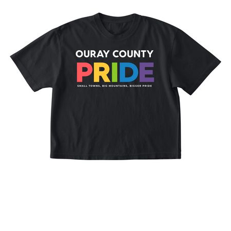 2026: Ouray County Pride Basic (white font), a Black Comfort Colors Boxy Tee
