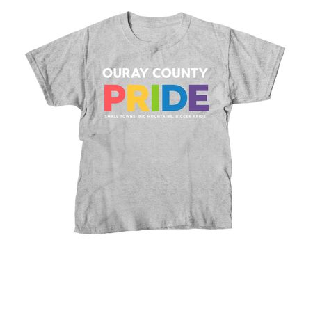 2026: Ouray County Pride Basic (white font), a Sport Grey Youth Unisex Tee