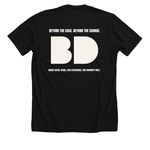 BEYOND DEFENSE, a Solid Black Blend Premium Unisex Tee (back-view)