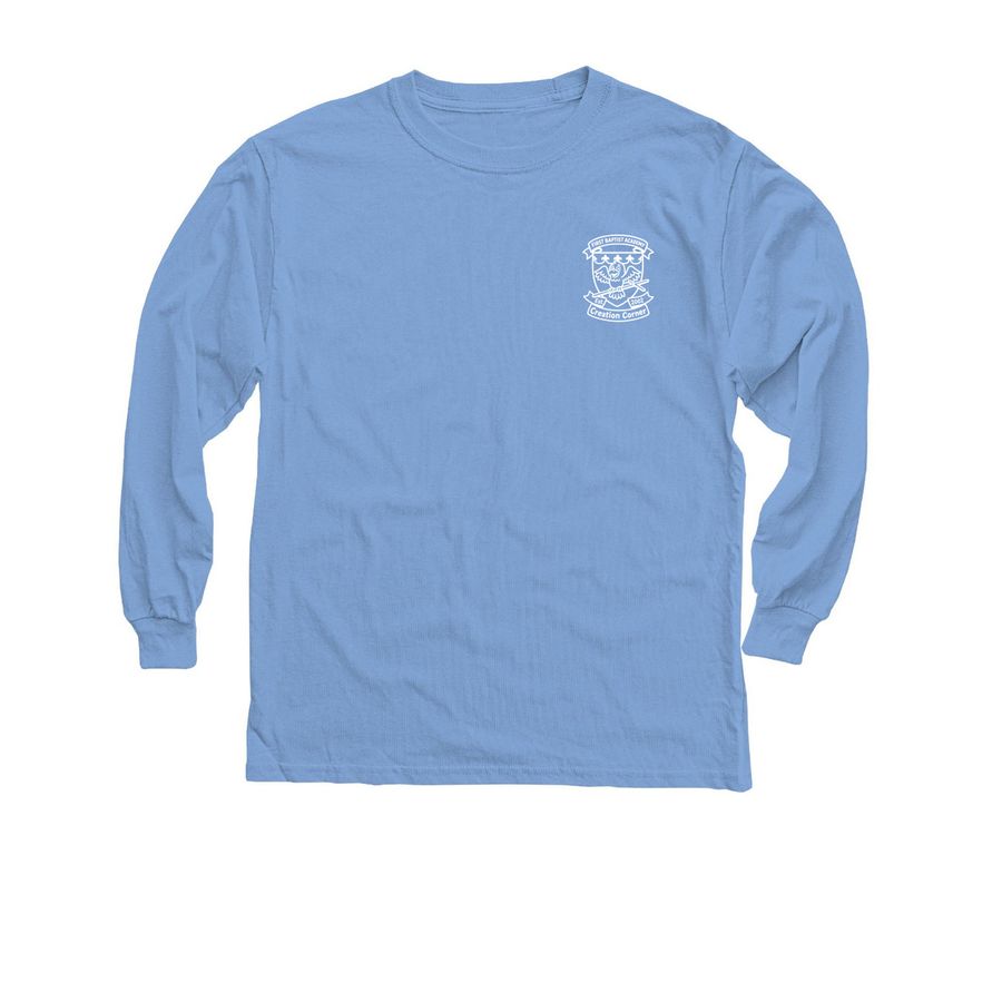 FBACC Logo with Scripture, a Carolina Blue Youth Long Sleeve Tee