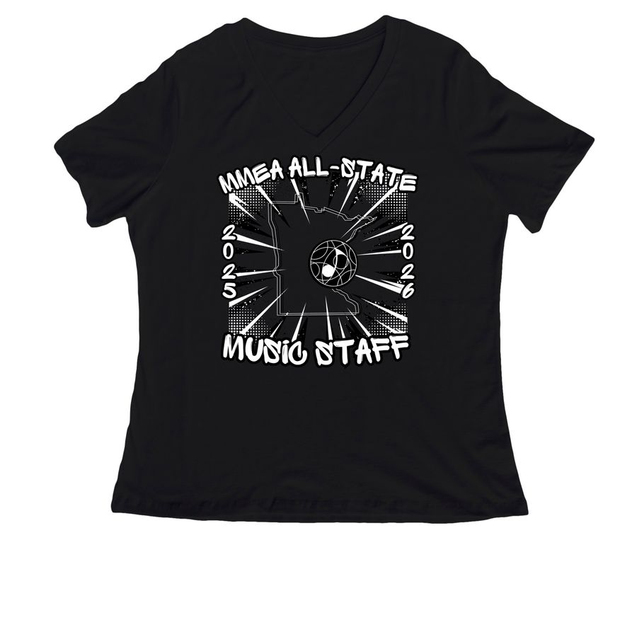 All-State MUSIC STAFF, a Black Women's Relaxed V-Neck Tee