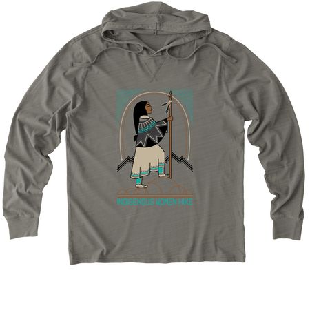 Indigenous Women Hike, a Driftwood Grey Allmade Organic Cotton Mineral Dye Hoodie Tee