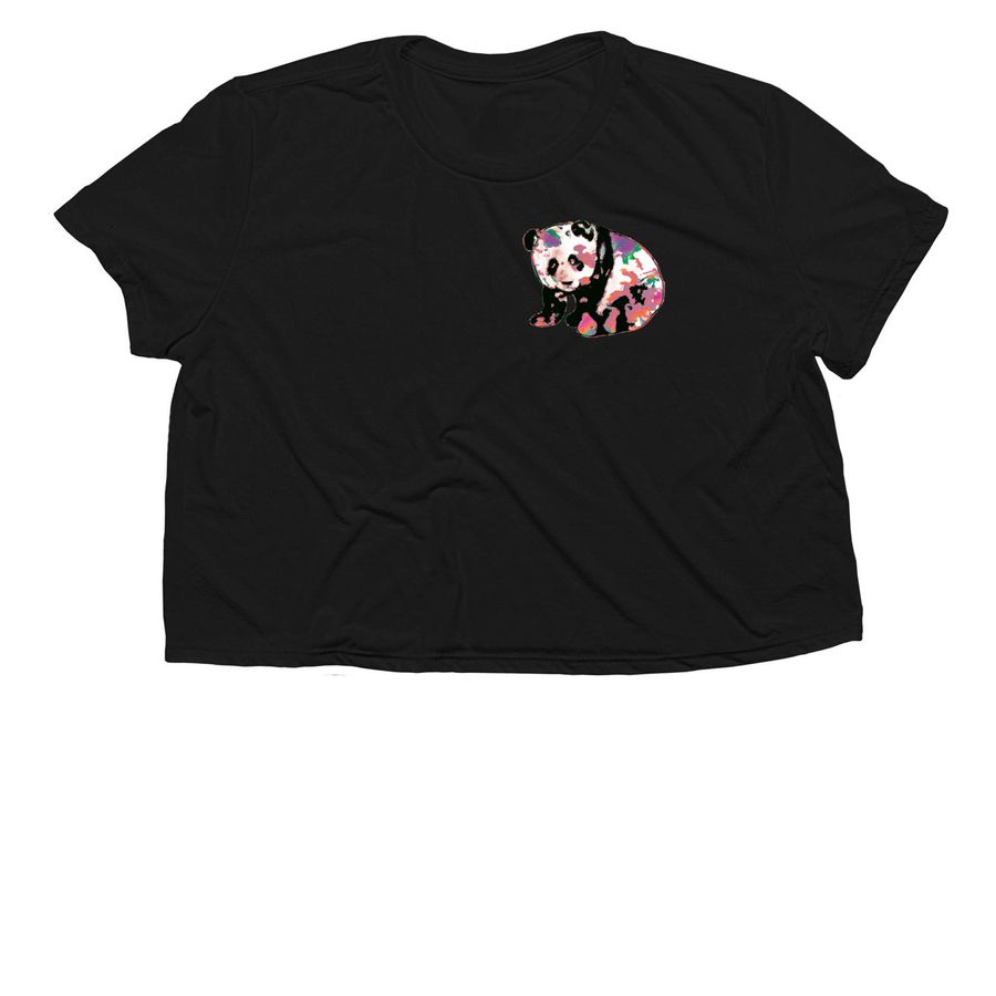 Tie-Dye Style Panda Bear, a Black Women?s Flowy Cropped Tee