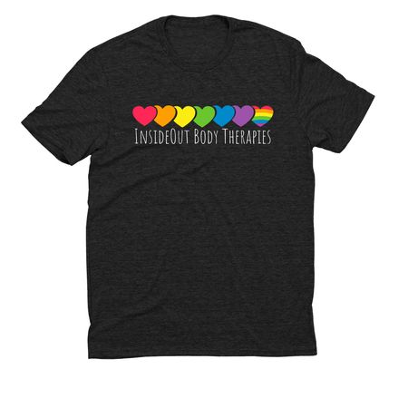 Rainbow Hearts, a Space Black Allmade Eco Triblend Unisex Tee