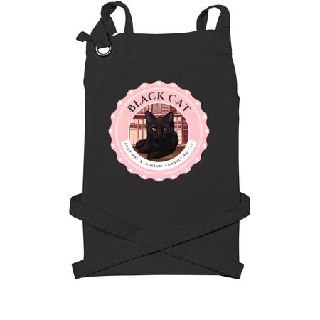 Black Cat Logo Apron, a Black Cotton Canvas Pocket Apron