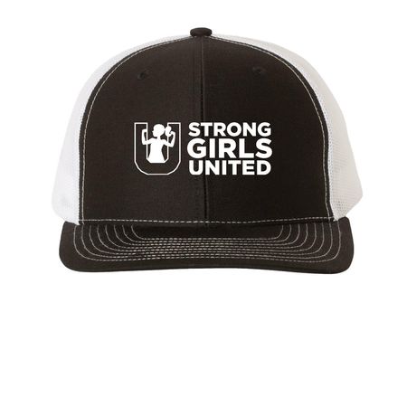 Strong Girls Hats, a Black/ White Printed Snapback Trucker Cap