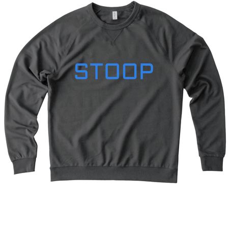 Stoop Logo blue, a Terrain Grey Allmade Organic French Terry Crewneck Sweatshirt