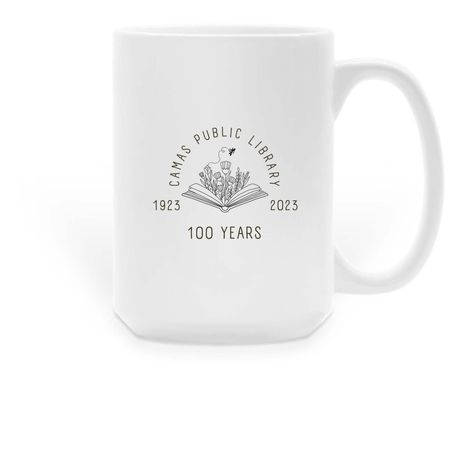 Camas Public Library 100 years!, a White Large Coffee Mug