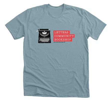 Letters Typewriter Logo Tee, a Heather Blue Lagoon Premium Unisex Tee