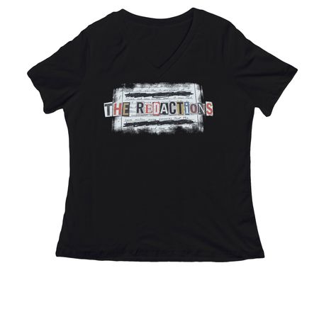The Redactions Ladies Band Tee II, a Black Women's Relaxed V-Neck Tee