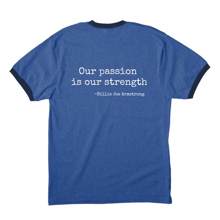 Kindness is Punk Rock tee, a Heather Royal/ Navy Cotton Ringer Tee (back-view)