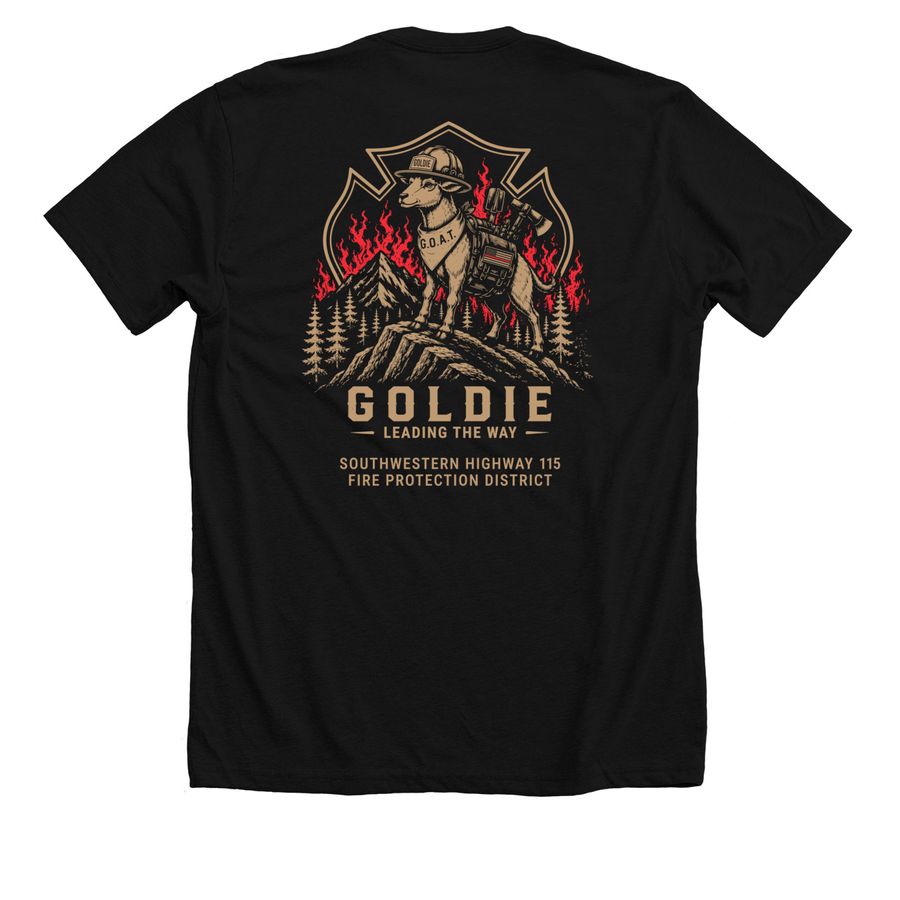 Goldie The Fire Goat, a Solid Black Blend Premium Unisex Tee (back-view)