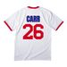 Carr, a White/ Red Cotton Ringer Tee (back-view)