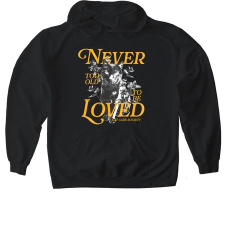 Never Too Old to Be Loved, a Black Gildan Softstyle Pullover Hoodie