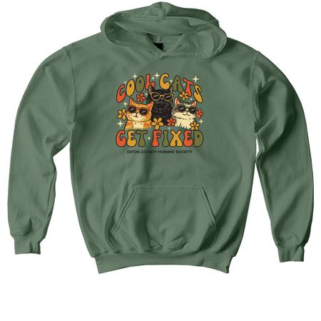 Cool Cats Get Fixed, a Military Green Softstyle Youth Pullover Hoodie