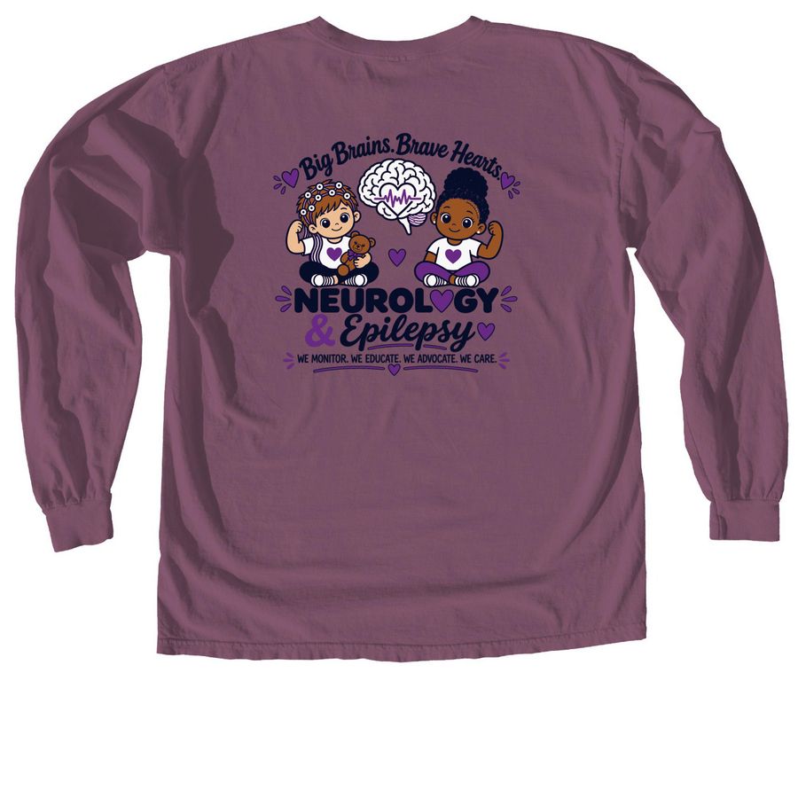 Le Bonheur Big Brains, Brave Hearts, a Berry Comfort Colors Long Sleeve Tee (back-view)
