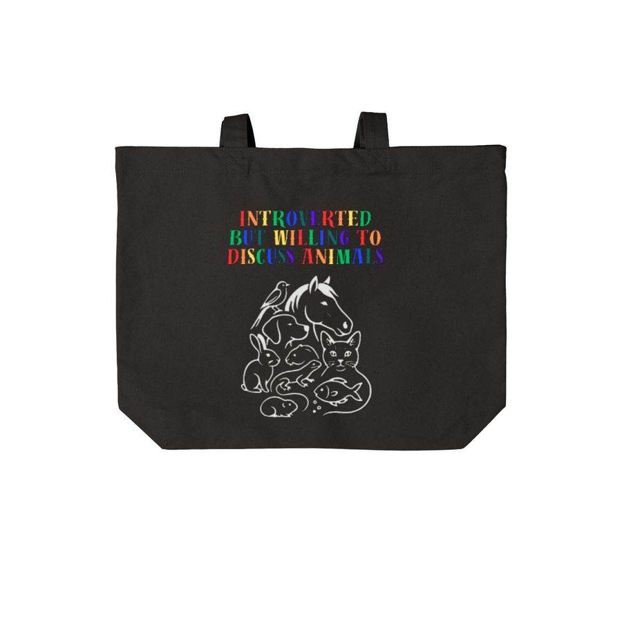 Introverted But Willing To Discuss Animals, a Deep Black Cotton Canvas Tote Bag