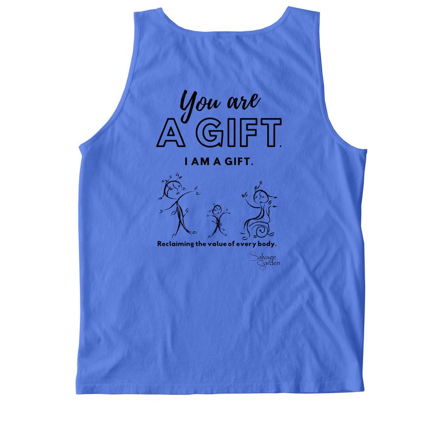 A cool message, a Flo Blue Comfort Colors Tank Top (back-view)