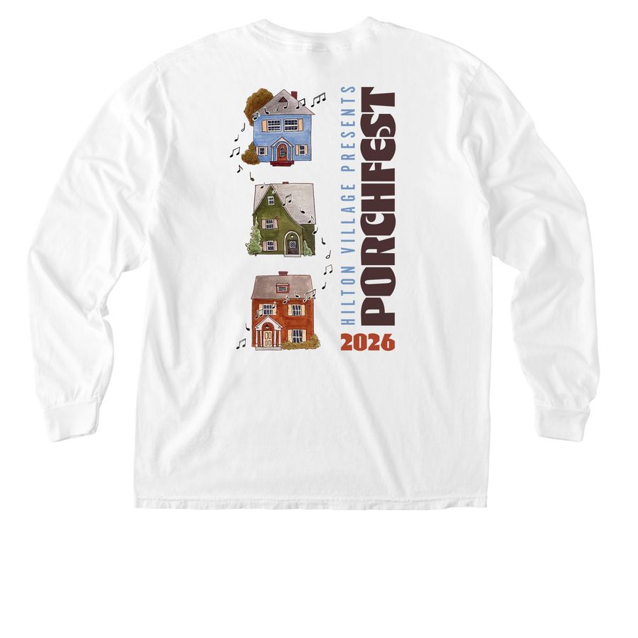 Porchfest Pocket Tee, a White Comfort Colors Long Sleeve Pocket Tee