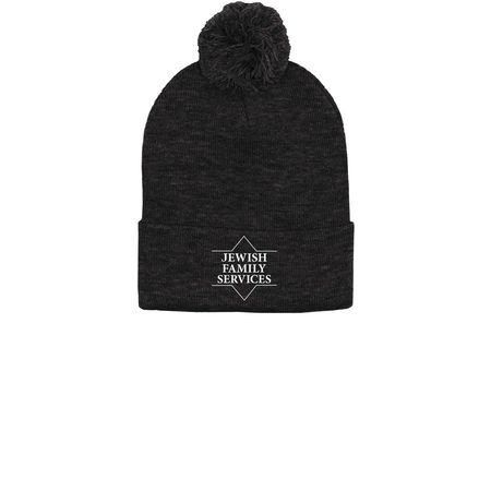 JFS Beanies, a Heather Charcoal Printed Pom-Pom Beanie