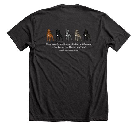 Must Love Corsos Rescue Spring 2026, a Dark Grey Heather Premium Unisex Tee (back-view)