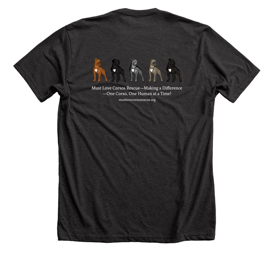 Must Love Corsos Rescue Spring 2026, a Dark Grey Heather Premium Unisex Tee (back-view)