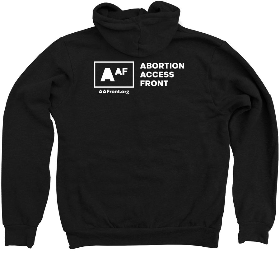 Abortion Task Force Zip-Hoodie, a Black Zip Up Hoodie (back-view)