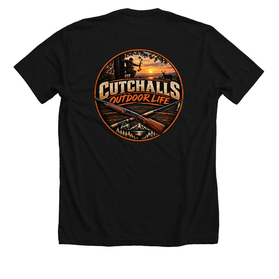 CUTCHALLS OUTDOOR LIFE SunHeritageCollection, a Solid Black Blend Premium Unisex Tee (back-view)