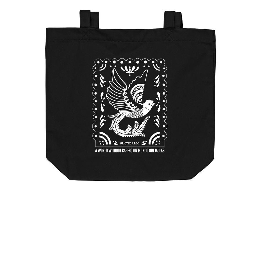 A World without Cages, a Black Organic Cotton Tote Bag (back-view)