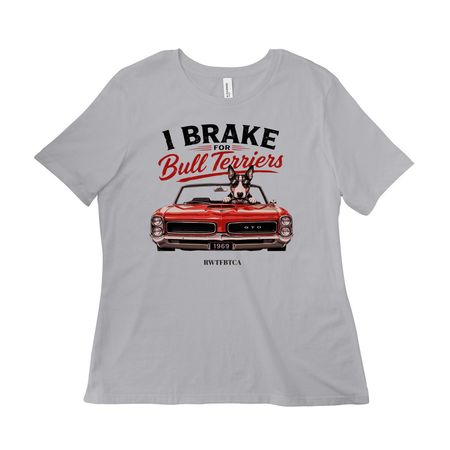 Muscle Car Bull Terrier, a Solid Athletic Grey Women?s Relaxed Cotton Tee
