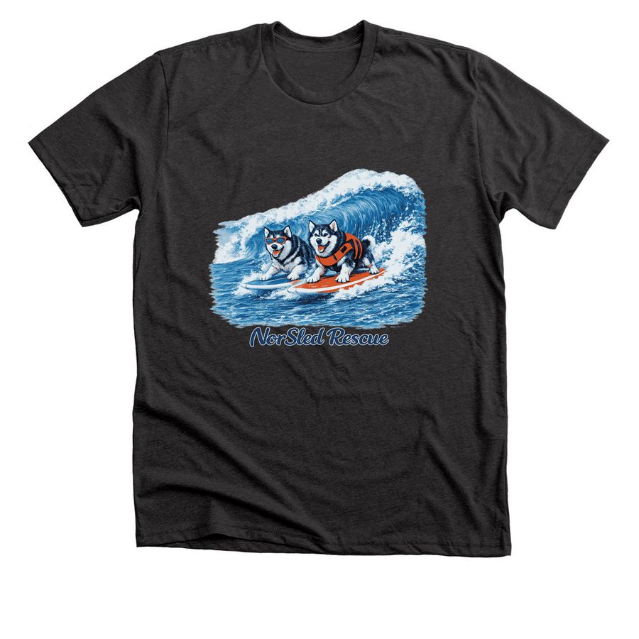 Surfing Pups, a Dark Grey Heather Premium Unisex Tee