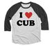 I HEART CUB FUNDRAISER, a Black and Heather White 3/4 Sleeve Baseball Tee