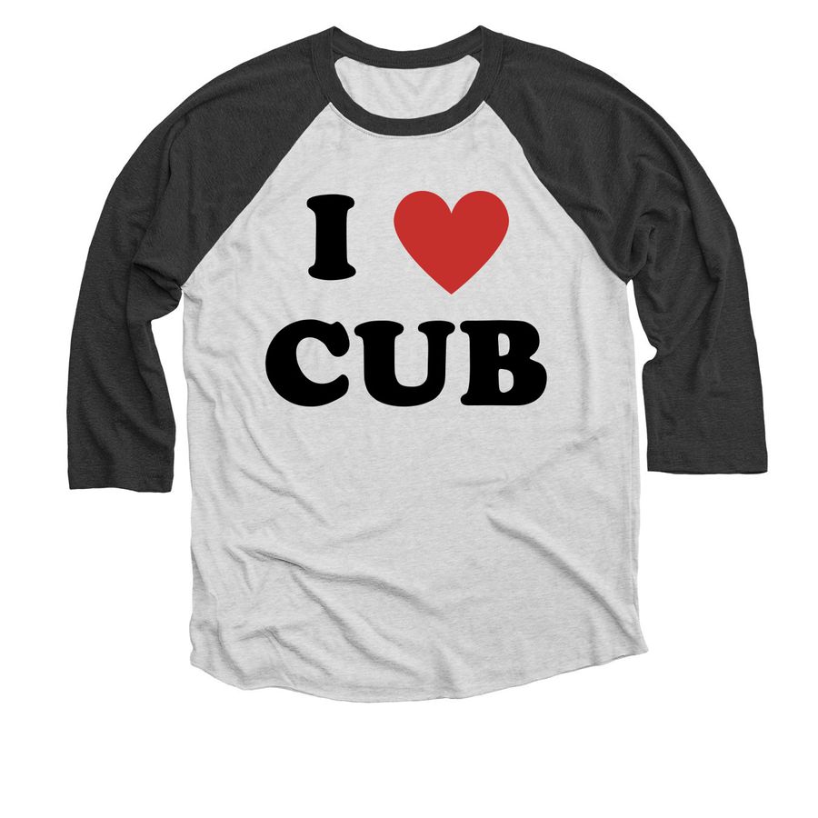 I HEART CUB FUNDRAISER, a Black and Heather White 3/4 Sleeve Baseball Tee