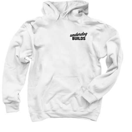 Built by hand, Driven by bad decisions&nbsp;, a White Pullover Hoodie (back-view)