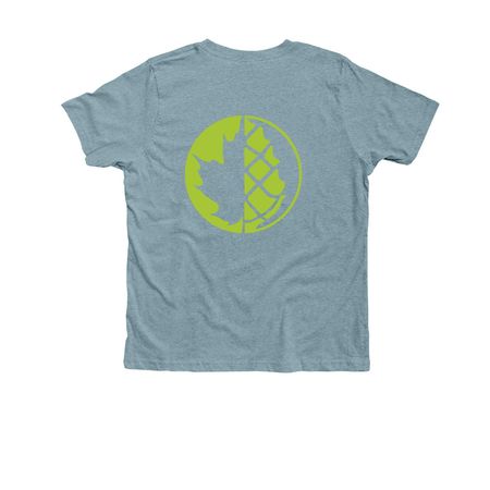 Youth tee green logo, a Heather Blue Lagoon Premium Youth Tee (back-view)
