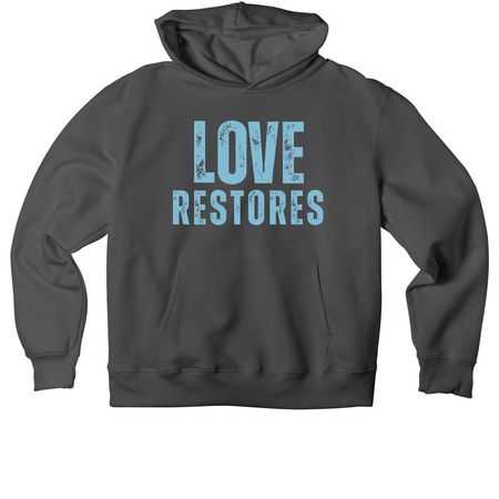 LOVE RESTORES - light blue, a Asphalt Premium Heavyweight Pullover Hoodie