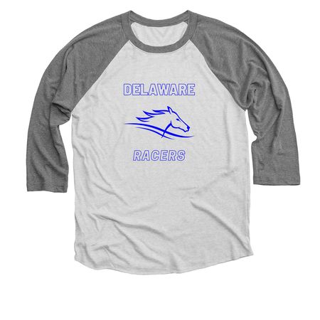 Delaware Racers Gear, a Premium Heather and Heather White 3/4 Sleeve Baseball Tee