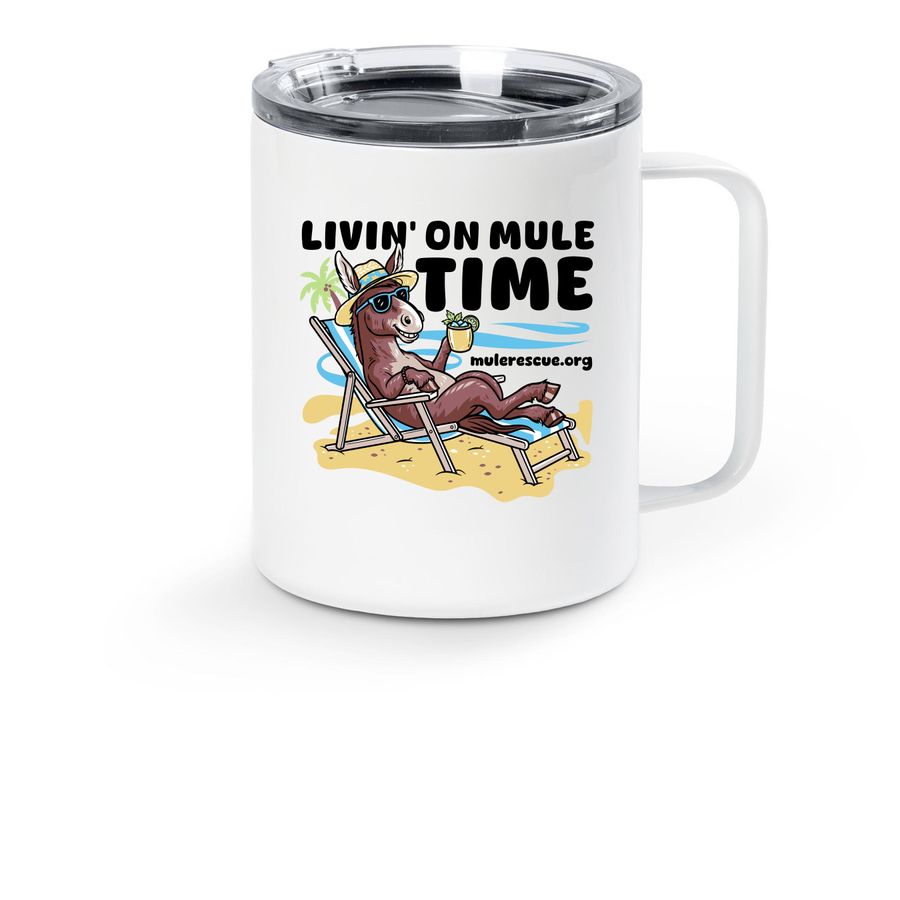 Livin? On Mule Time Travel Mugs, a White Stainless Steel Travel Mug