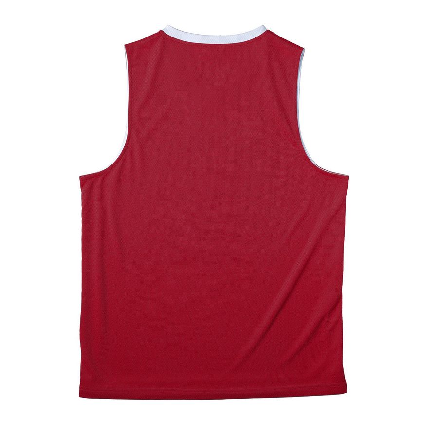 Dominic's Posse 2026 Merch, a Deep Red/ White Reversible Basketball Jersey (back-view)