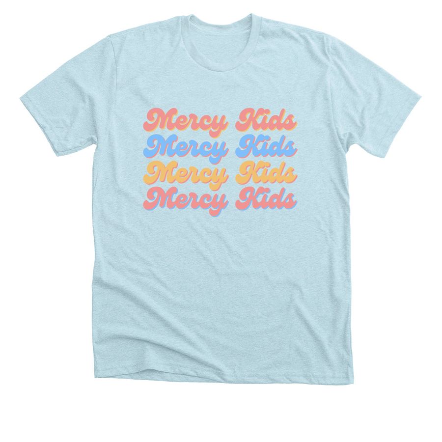 Mercy Kids Child Life, a Heather Ice Blue Premium Unisex Tee