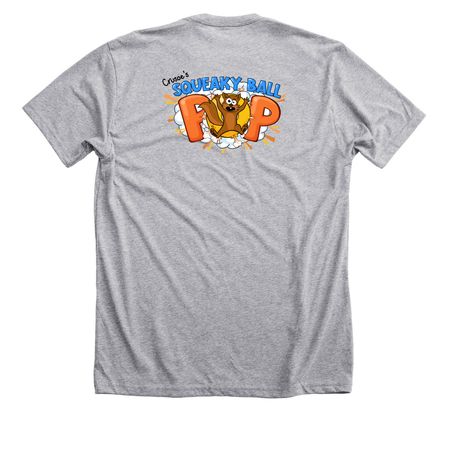 Crusoe's Squeaky Ball POP T-Shirt, a Athletic Heather Premium Unisex Tee (back-view)