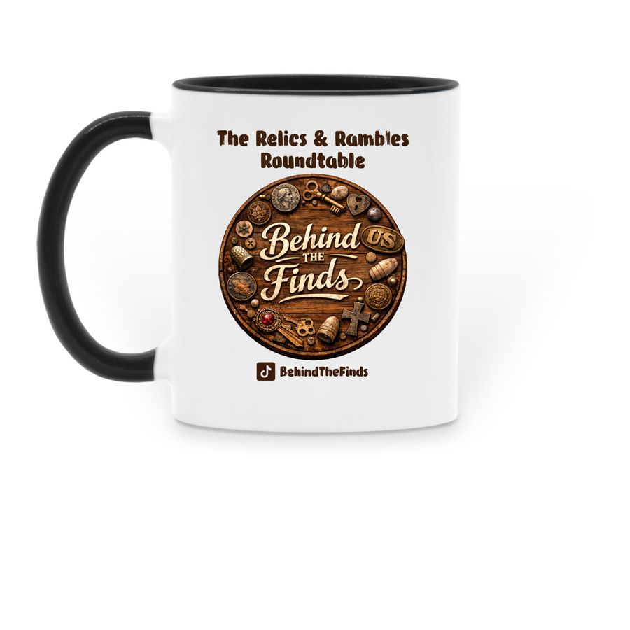Behind The Finds Mugs, a Black Two-Tone Ceramic Mug (back-view)