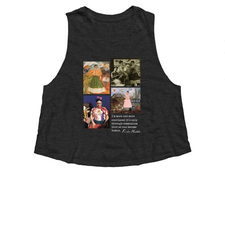 Frida Communist Collage - DARK COLORS&nbsp;, a Dark Grey Heather Women?s Cropped Racerback Tank