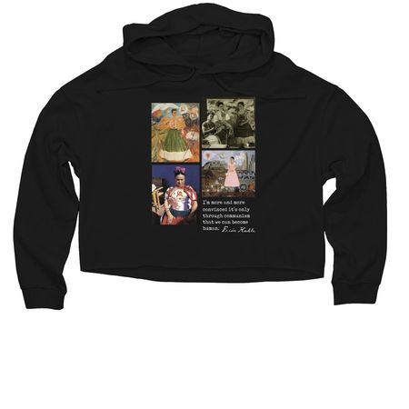 Frida Communist Collage - DARK COLORS&nbsp;, a Black Women?s Lightweight Cropped Hoodie