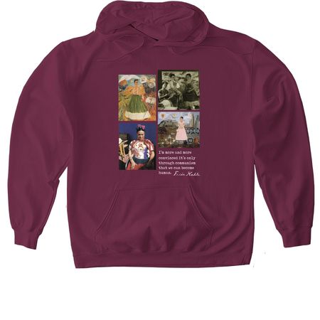 Frida Communist Collage - DARK COLORS&nbsp;, a Maroon Gildan Softstyle Pullover Hoodie