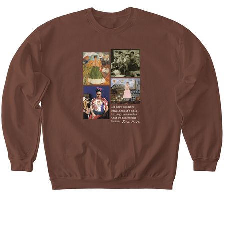 Frida Communist Collage - DARK COLORS&nbsp;, a Cocoa Softstyle Crewneck Sweatshirt
