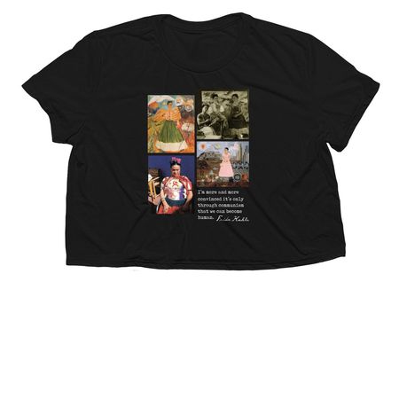 Frida Communist Collage - DARK COLORS&nbsp;, a Black Women?s Flowy Cropped Tee
